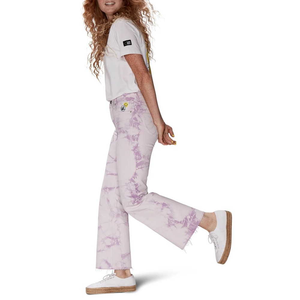 Lee Purple Tie Dye High Waist‎ Crop Boot Cut Jeans 26 x 28 Raw Edge at Ankle - Picture 10 of 17